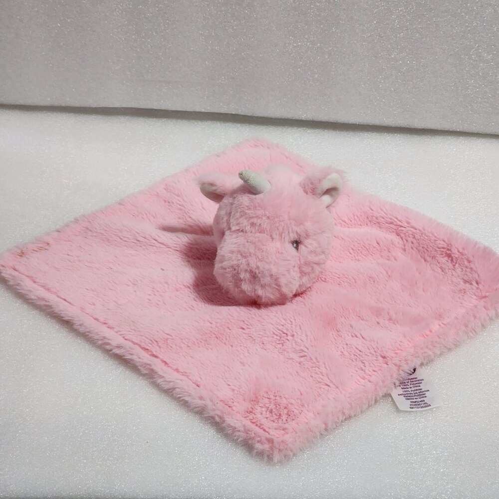 Parent's Choice Unicorn Pink Plush Satin Baby Security Blanket 12"x12"